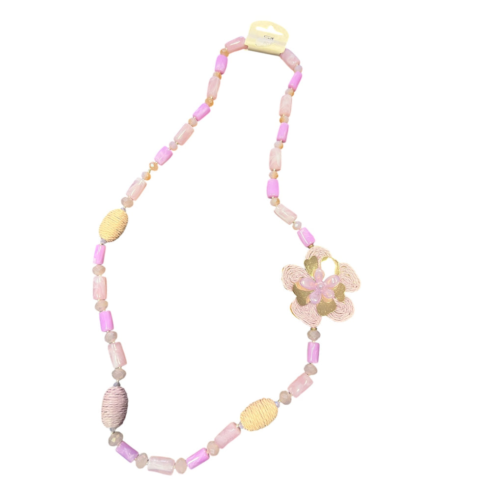 Ketting  roze met beige  met bloem