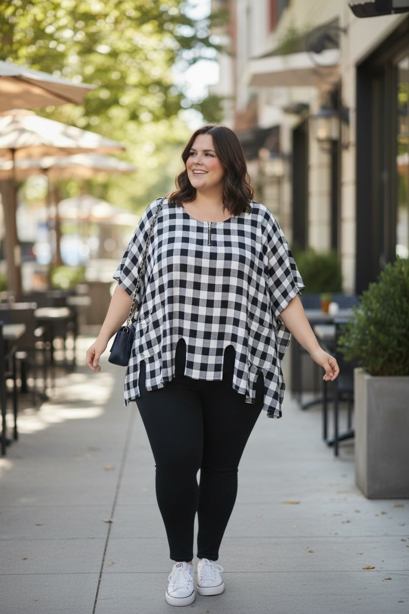 Naveed kort tuniekje zwart/wit one size voor alle maten tot maat 58