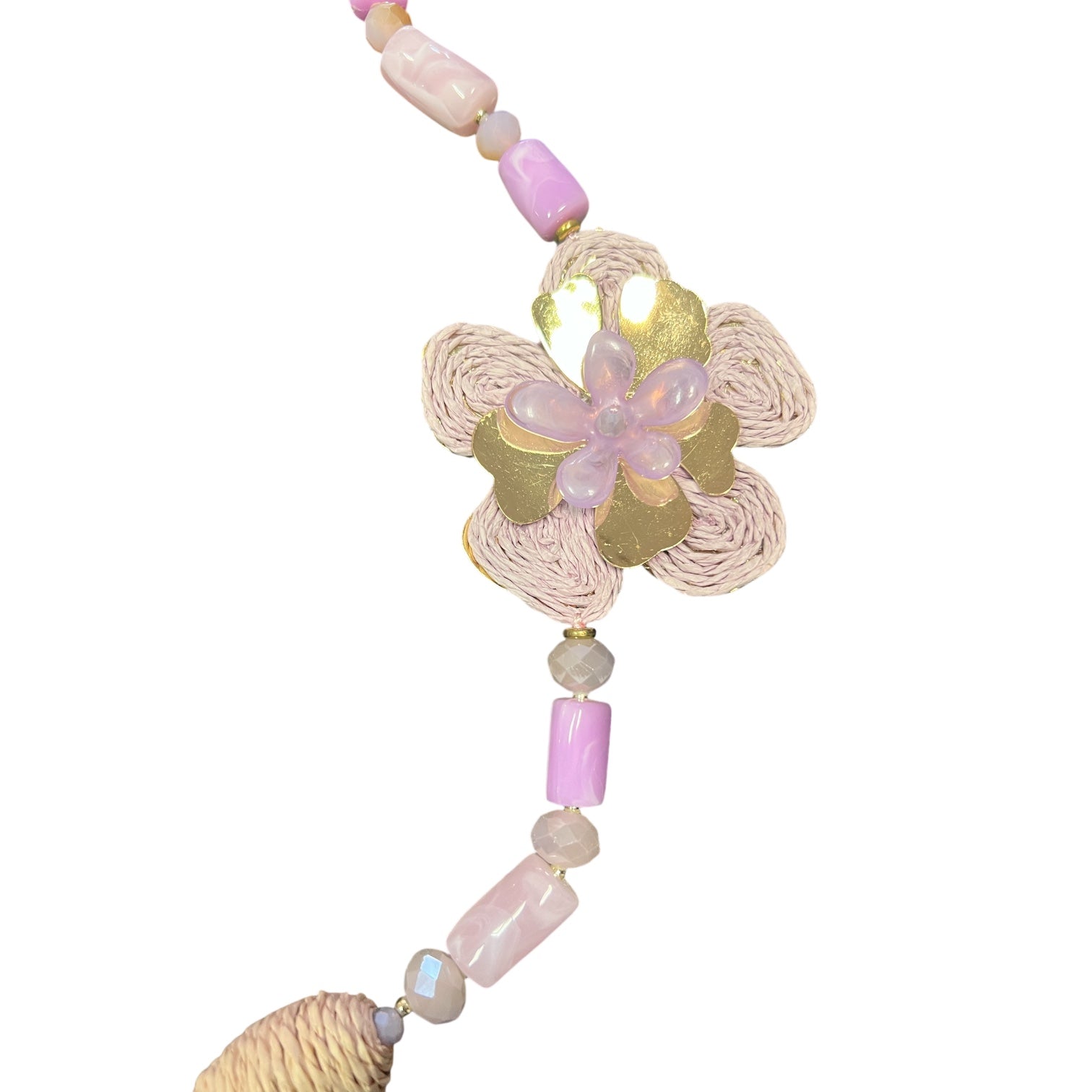 Ketting  roze met beige  met bloem
