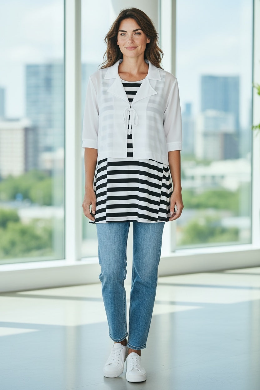 Naveed kort wit vestje asymmetrisch One size past voor 48 tot 52