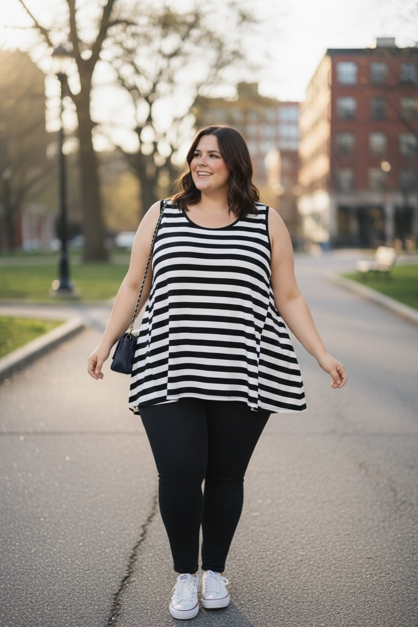 Naveed lange top zwart/wit gestreept mt  56/58