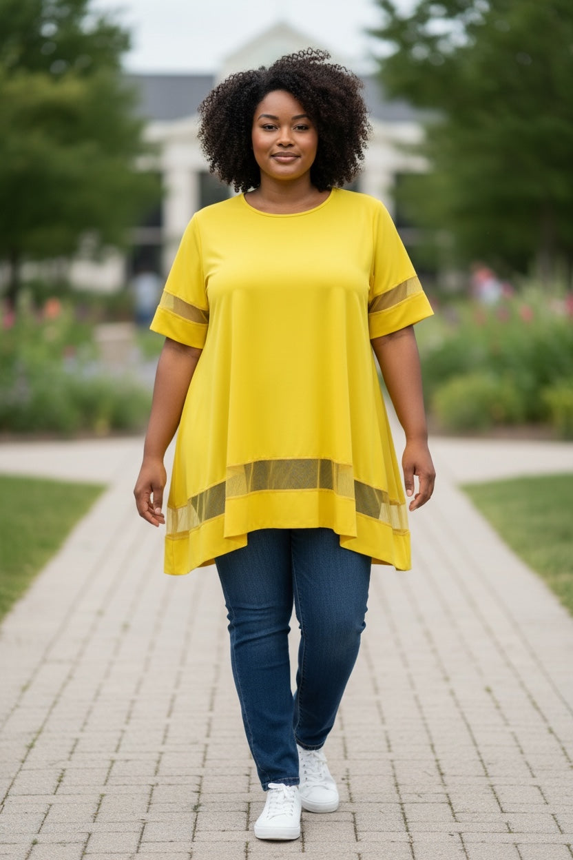 Shirt geel met voile One size tot en met maat 58