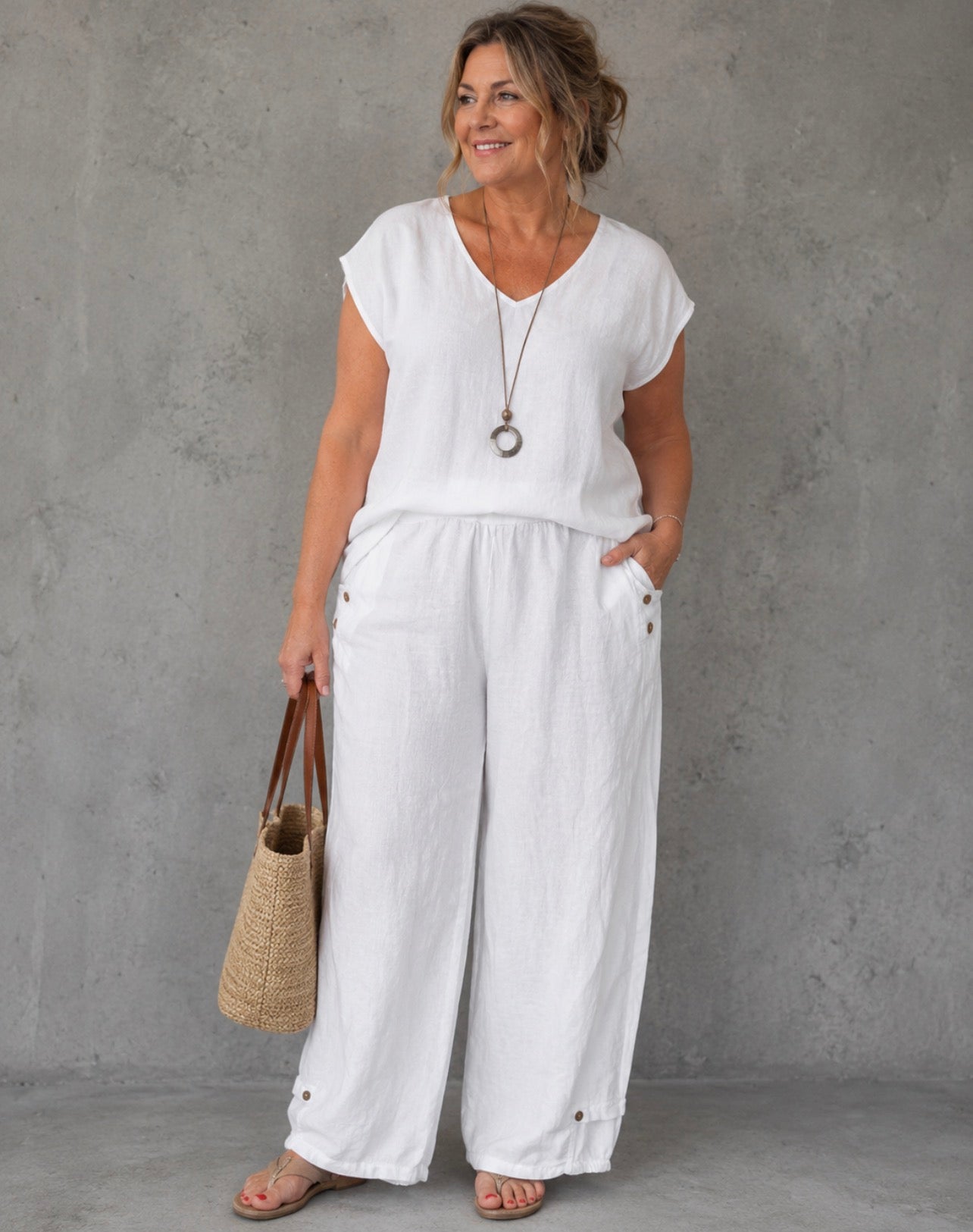 Moonshine linnen broek  wit maat  2-3-4-5