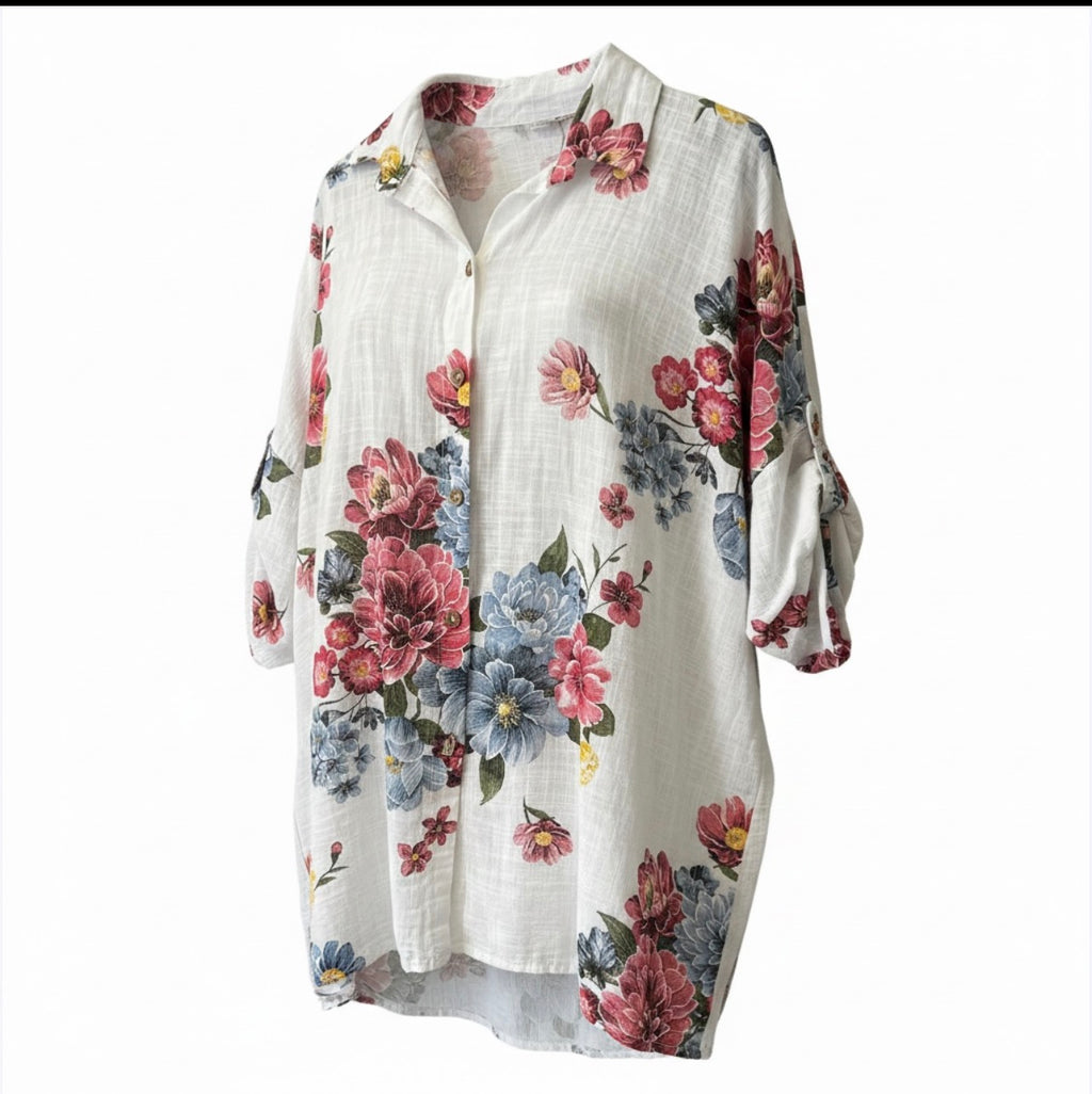 Lange blouse in linnen look One size past voor 52-54-56- kleine 58