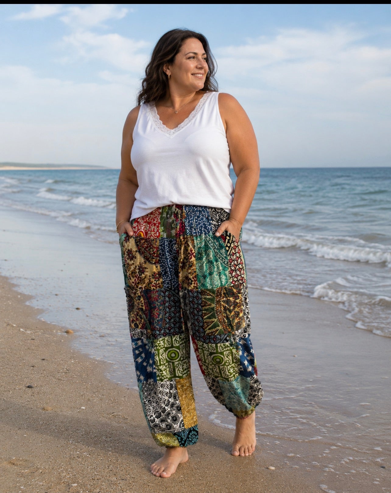 Hippie- Patch work  broek One size past voor mt 48-50-52