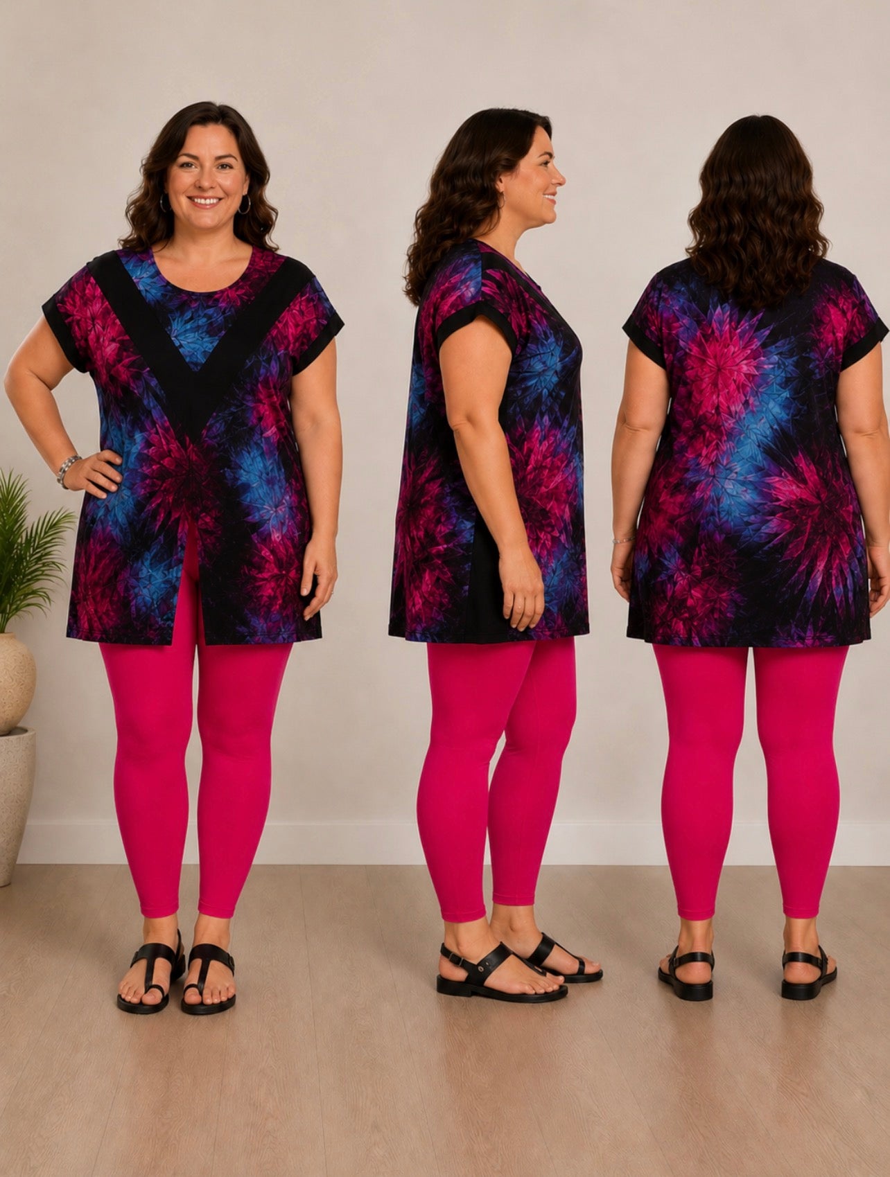 Batik tuniek Luna serena past voor maat 52-54-56- kleine 58