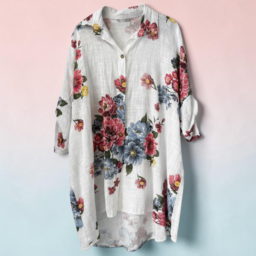 Lange blouse in linnen look One size past voor 52-54-56- kleine 58