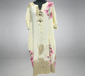 Linnen look jurk in zacht geel met bloemen motief One size past voor  46-48