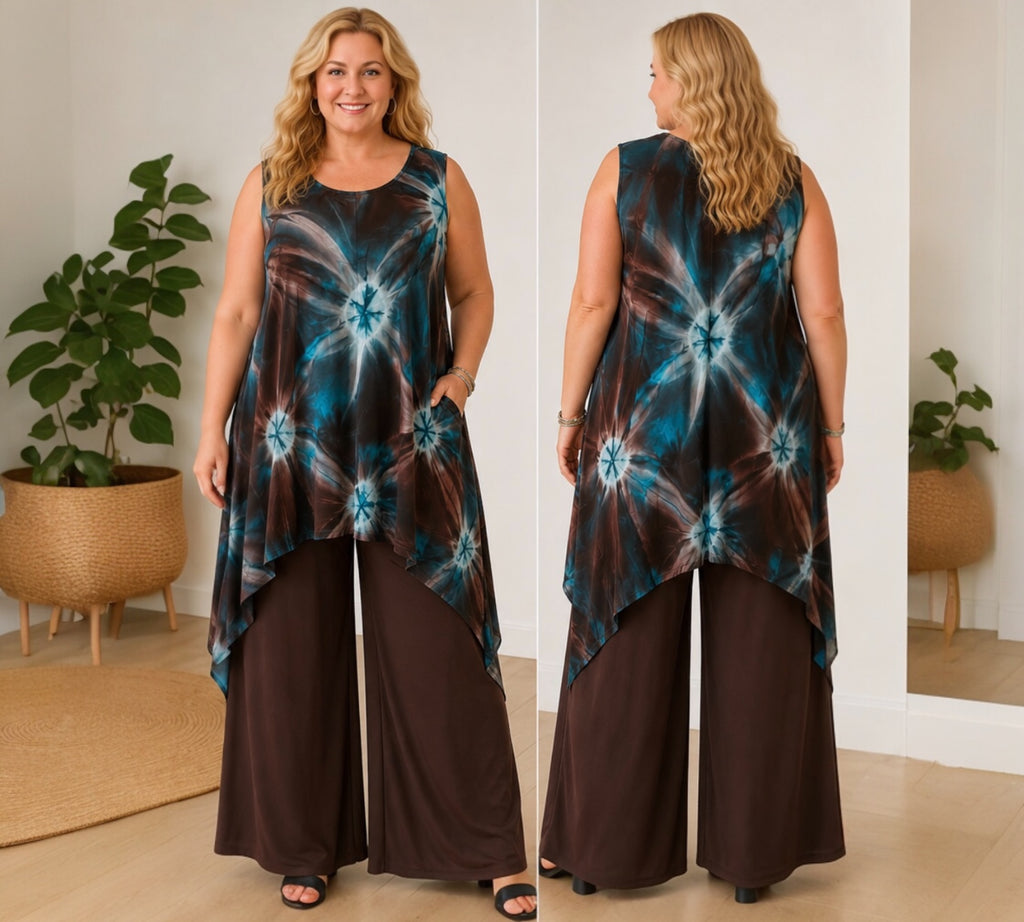 Luna serena lange Asymmetrische batik Alijn  top, past tot maat 58