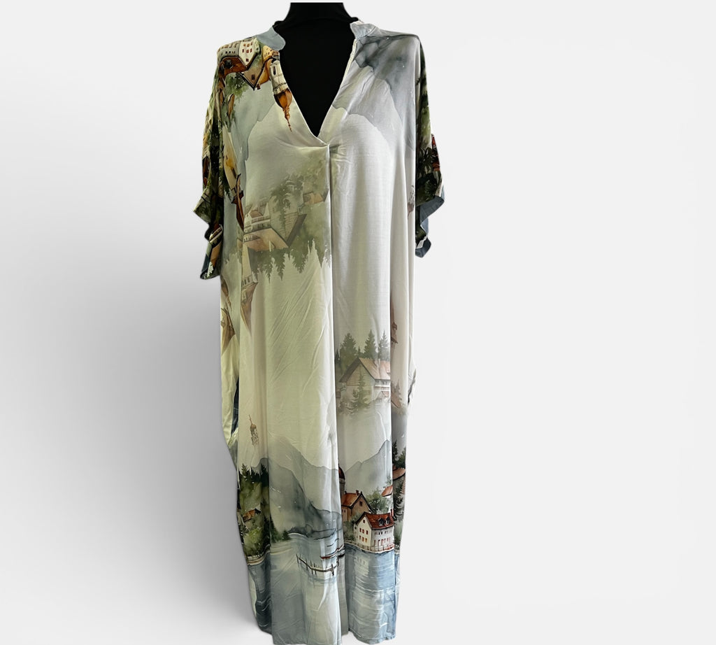 Zomerse jurk in 3D print One size past voor maat 52-54-56-58