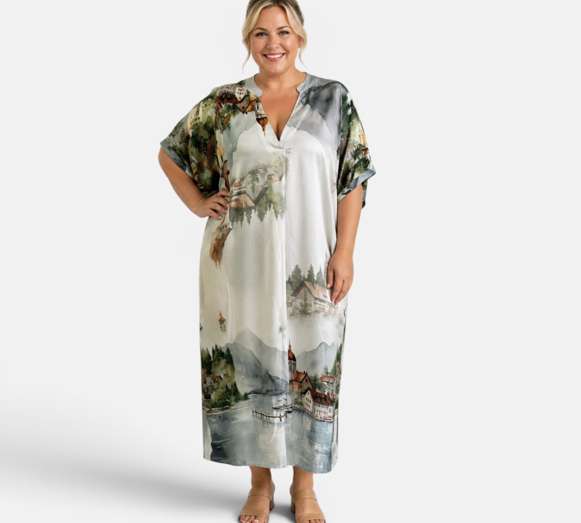 Zomerse jurk in 3D print One size past voor maat 52-54-56-58