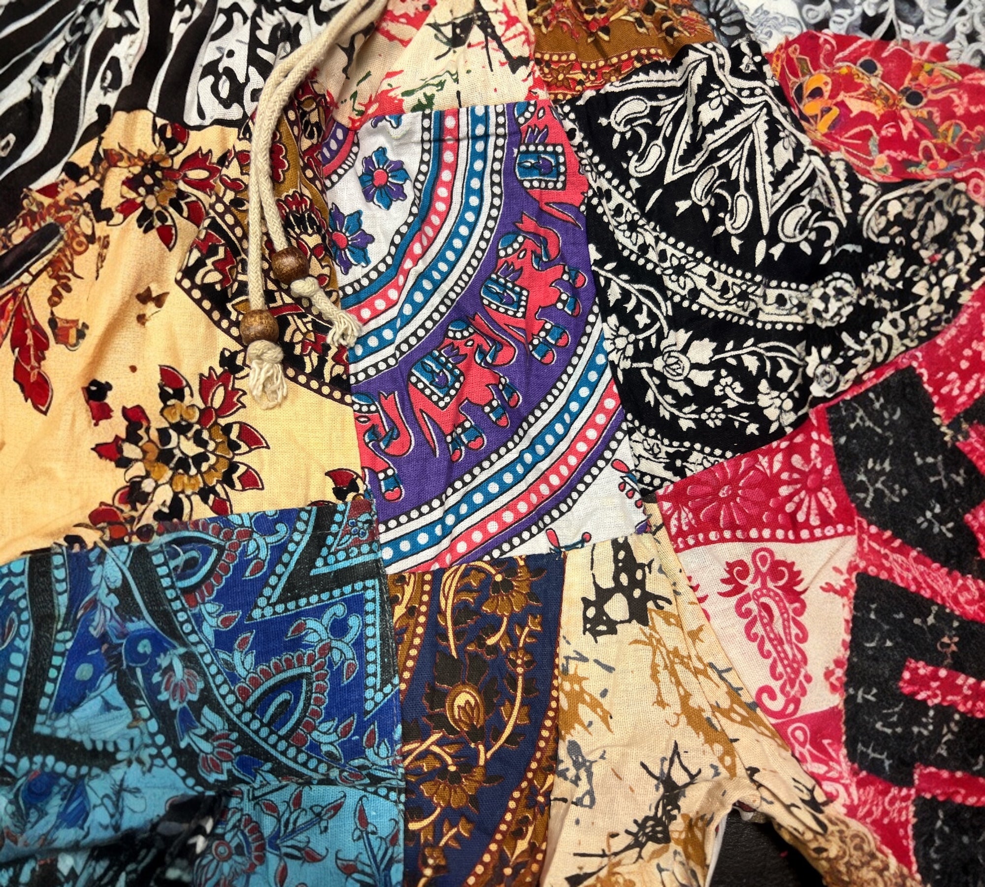 Hippie patch work broek One size past voor maat 48-50-52