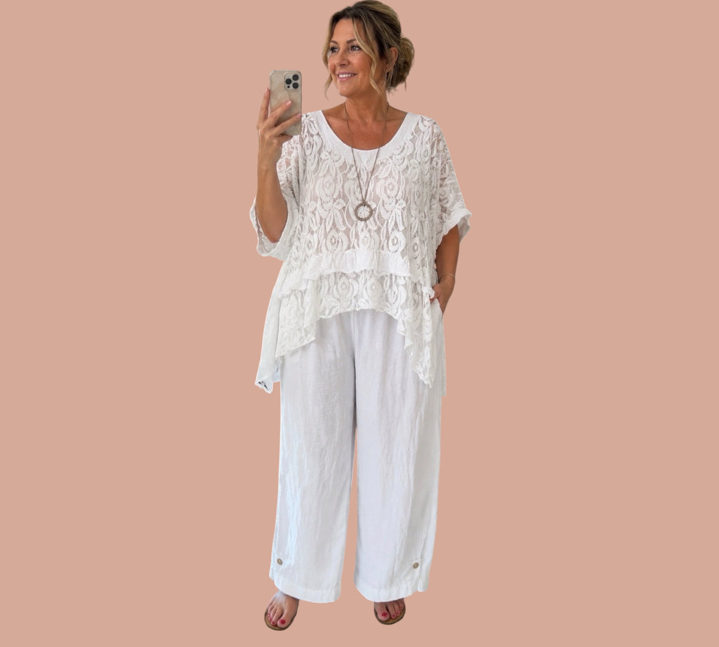 Moonshine kort kanten tuniek plus size wit