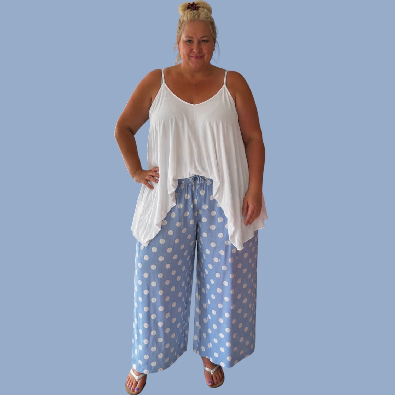 Wijde broek polkadot  One size past voor maat 48 tot 52/54