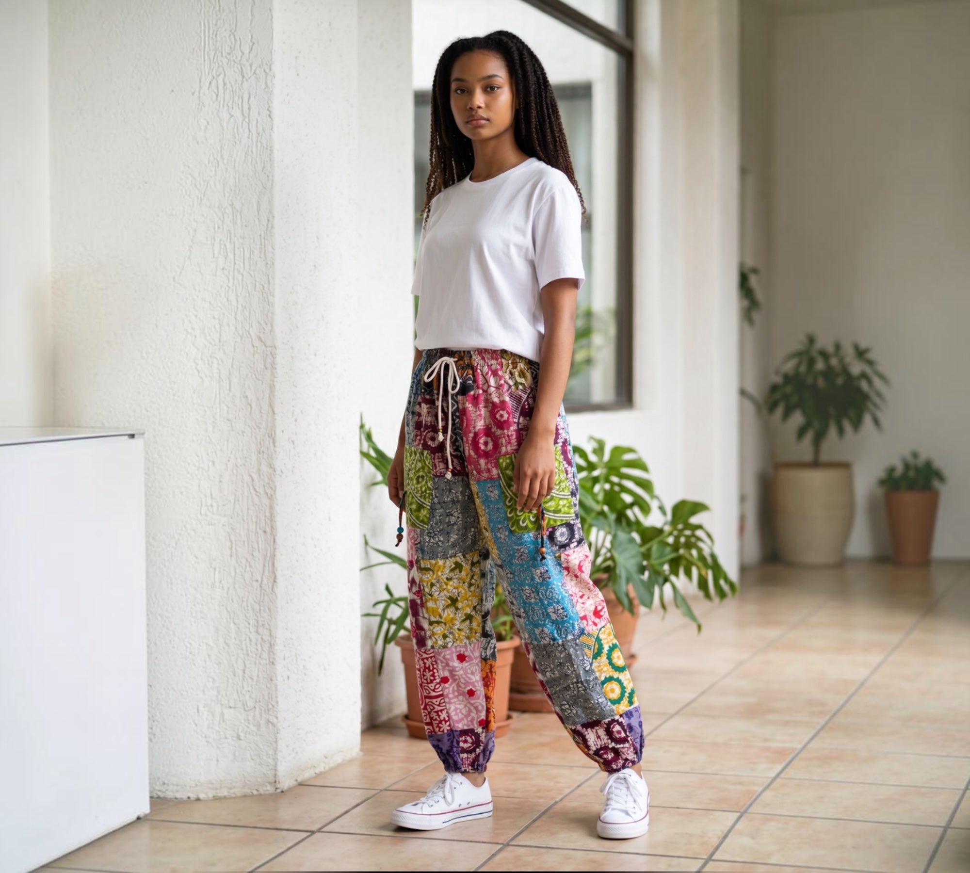 Patch work broek past voor maat 40-42-44-46