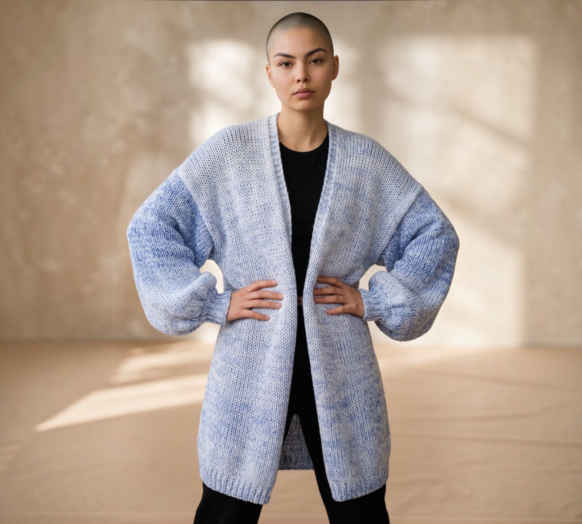 Gebreid vest met wijde pofmouwen One size past voor maat 42-44-46