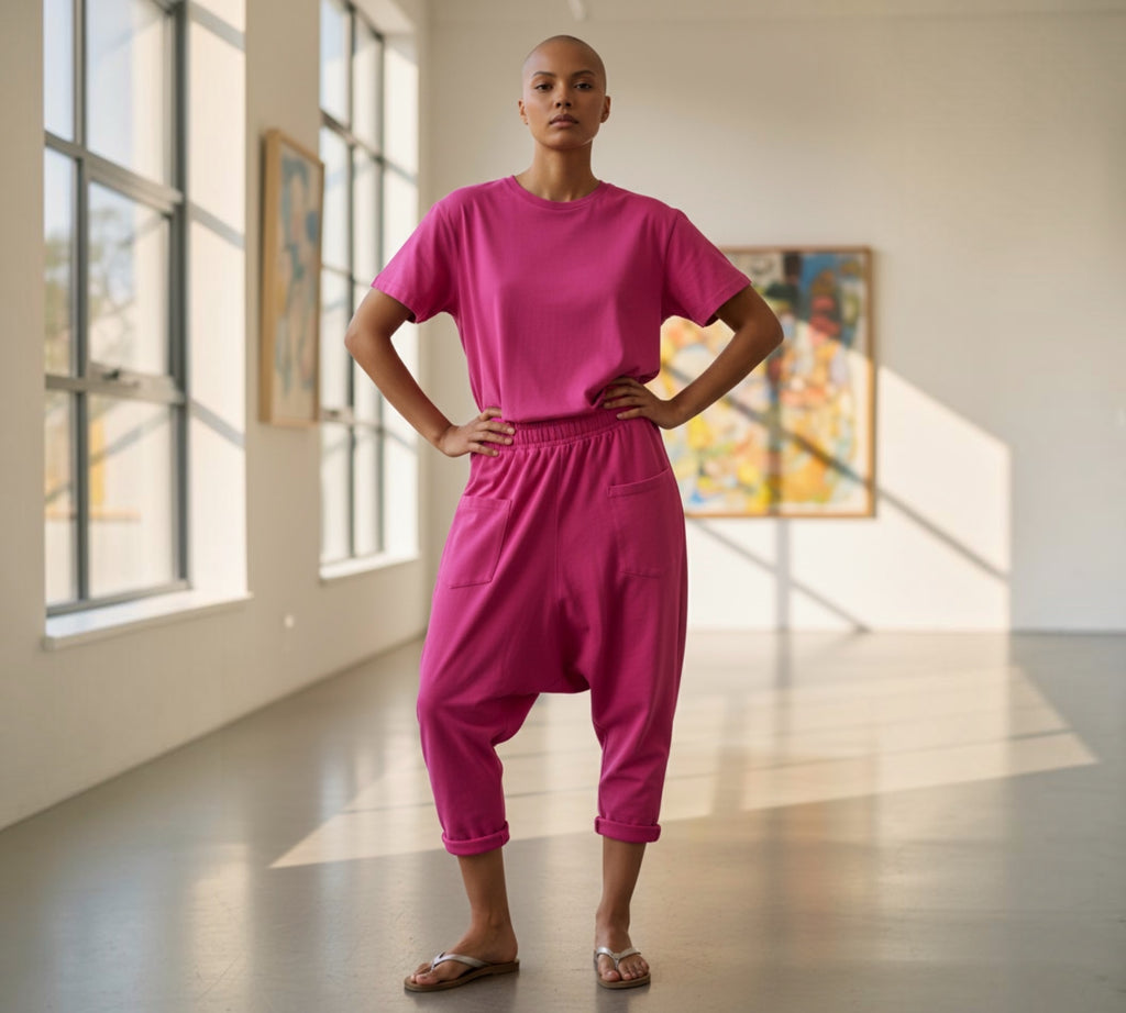 Jogger stof broek met verlaagd kruis in pinkt 38/40