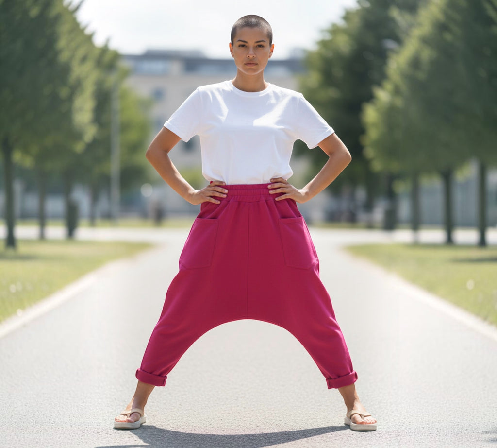Jogger stof broek met verlaagd kruis in pinkt 38/40