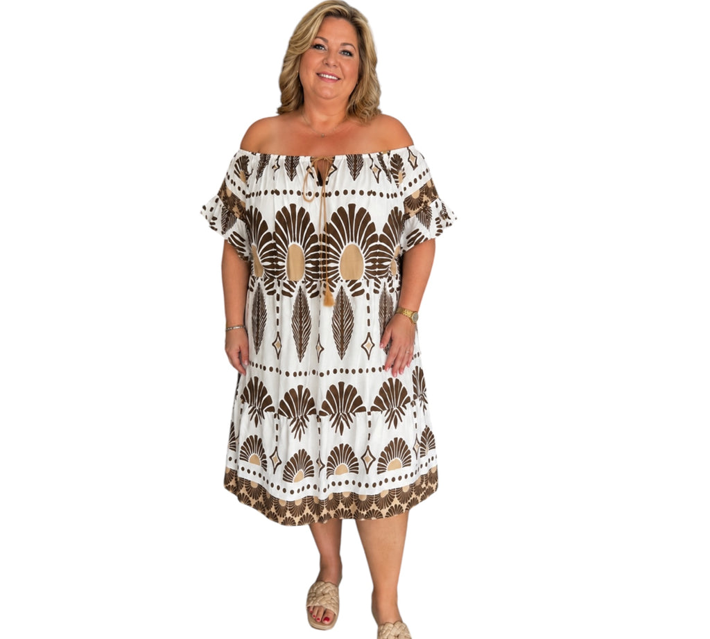 Zomers Alijn jurk kan ook off shoulder One size past voor maat  50-52-54 kleine 56