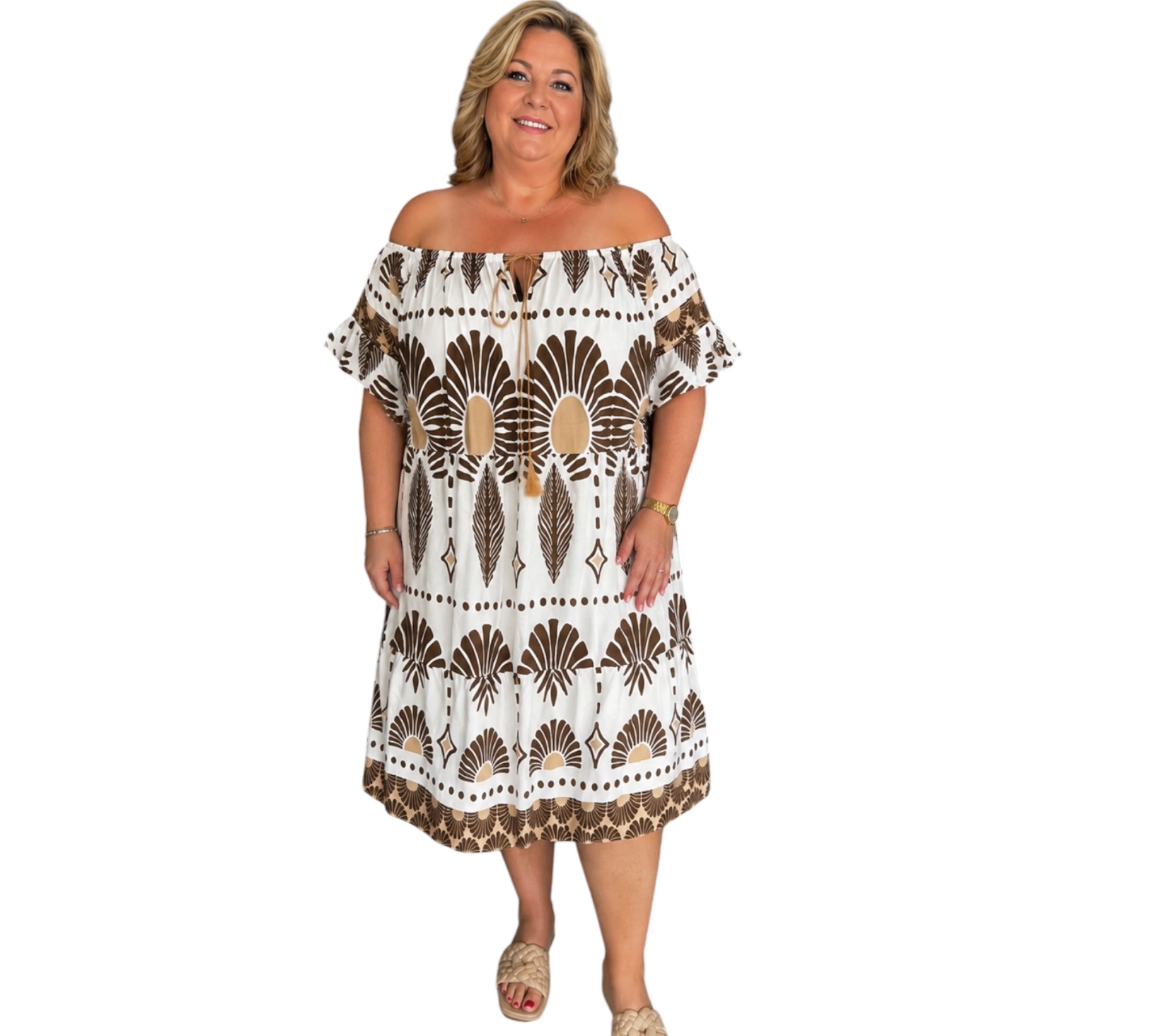 Zomers Alijn jurk kan ook off shoulder One size past voor maat  50-52-54 kleine 56
