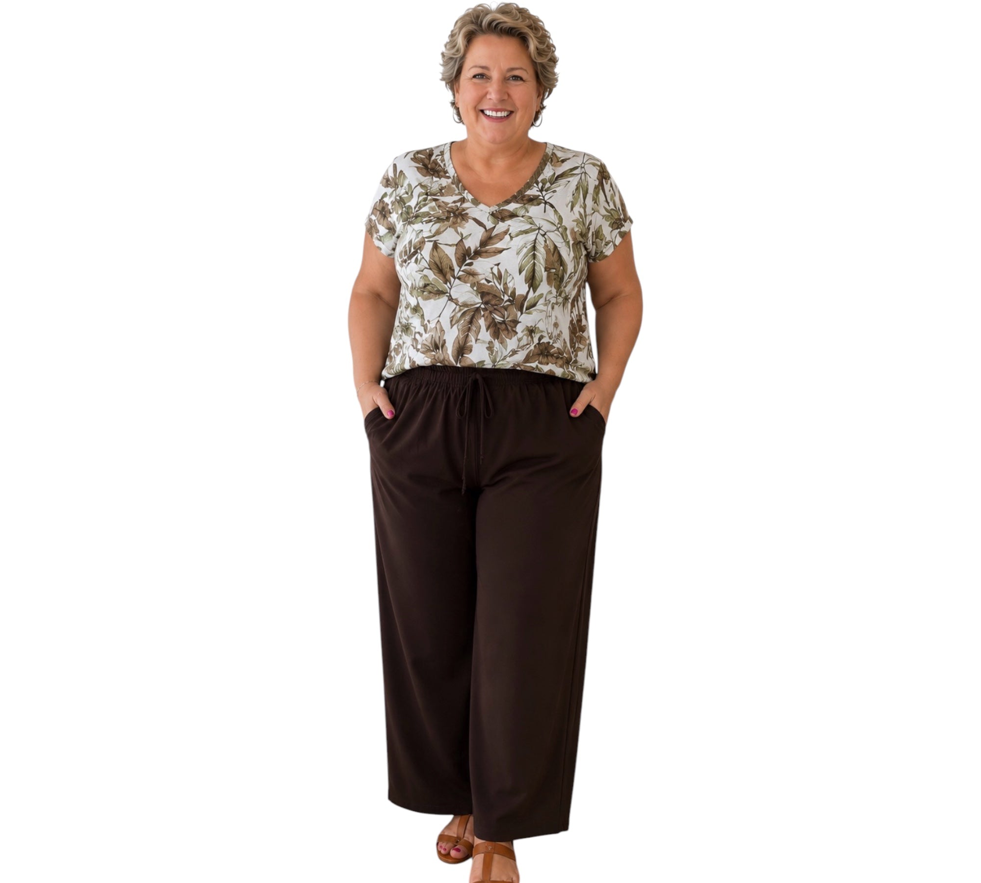 Broek stretch rechte iets wijdere pijpen in zwart en bruin past voor maat 48-50-52-54