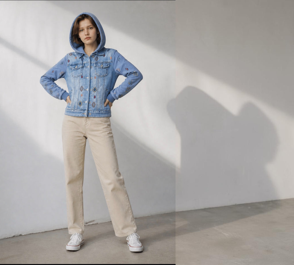 Jeans jasje met capuchon geborduurd maat S Zac & Zoe Slim fit