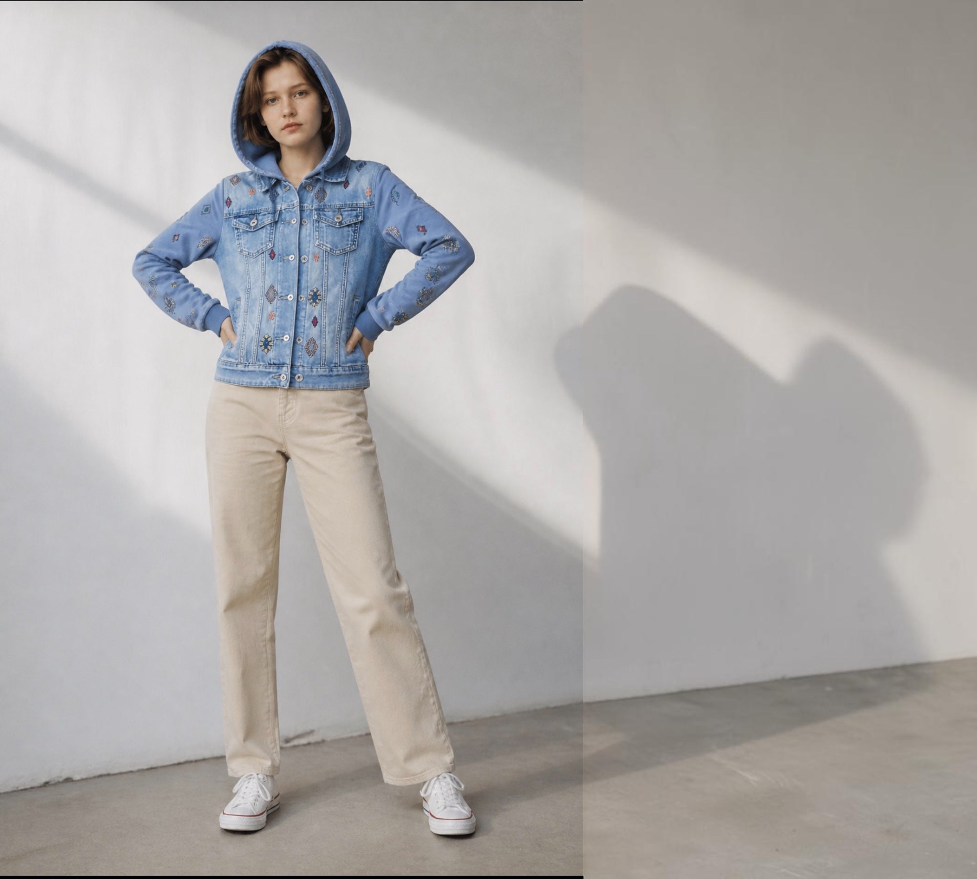 Jeans jasje met capuchon geborduurd maat S Zac & Zoe Slim fit