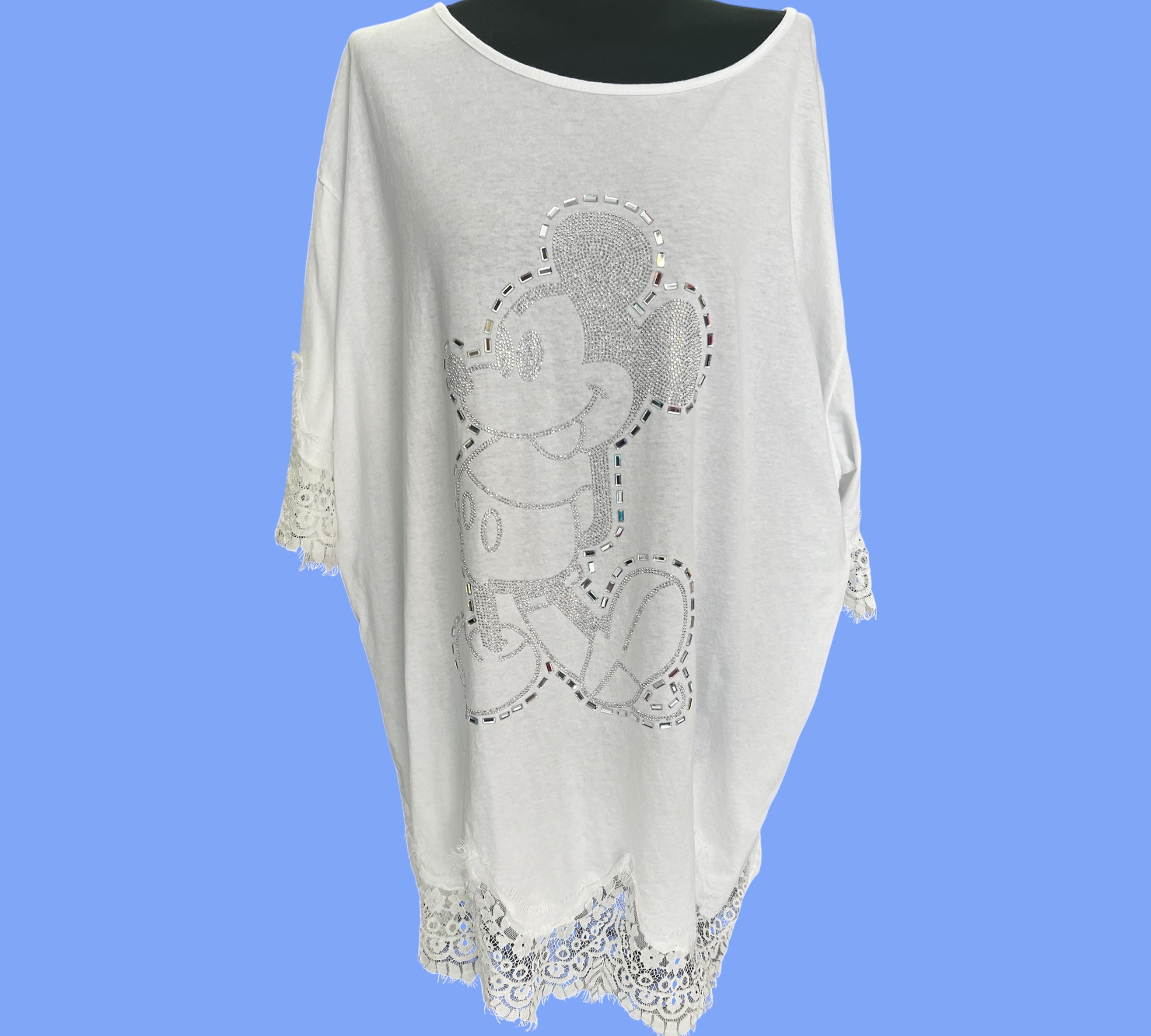 T shirt met kant en Mickey Mouse  wit
