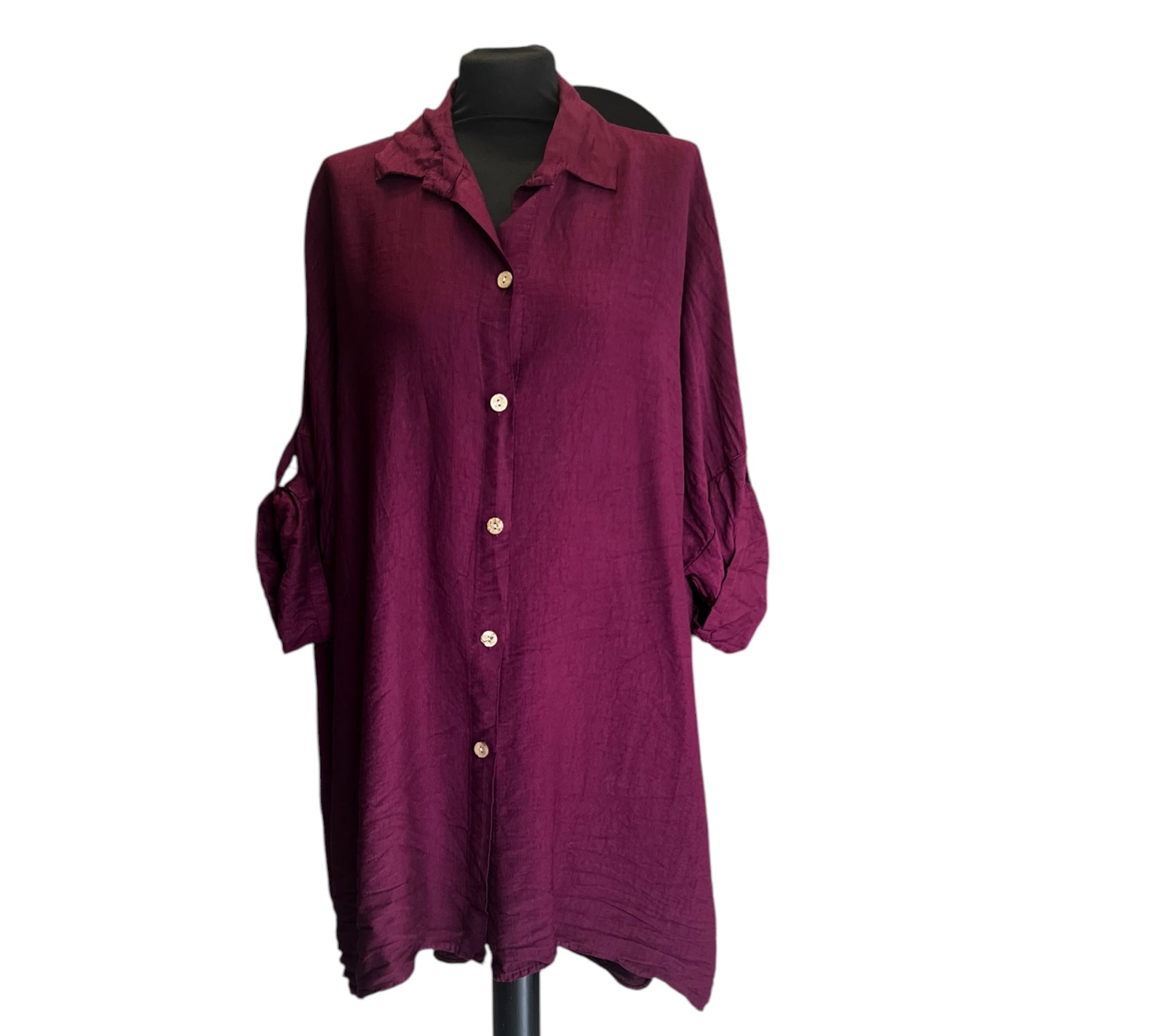 Lange blouse bordeaux rood Plus size tot maat 58