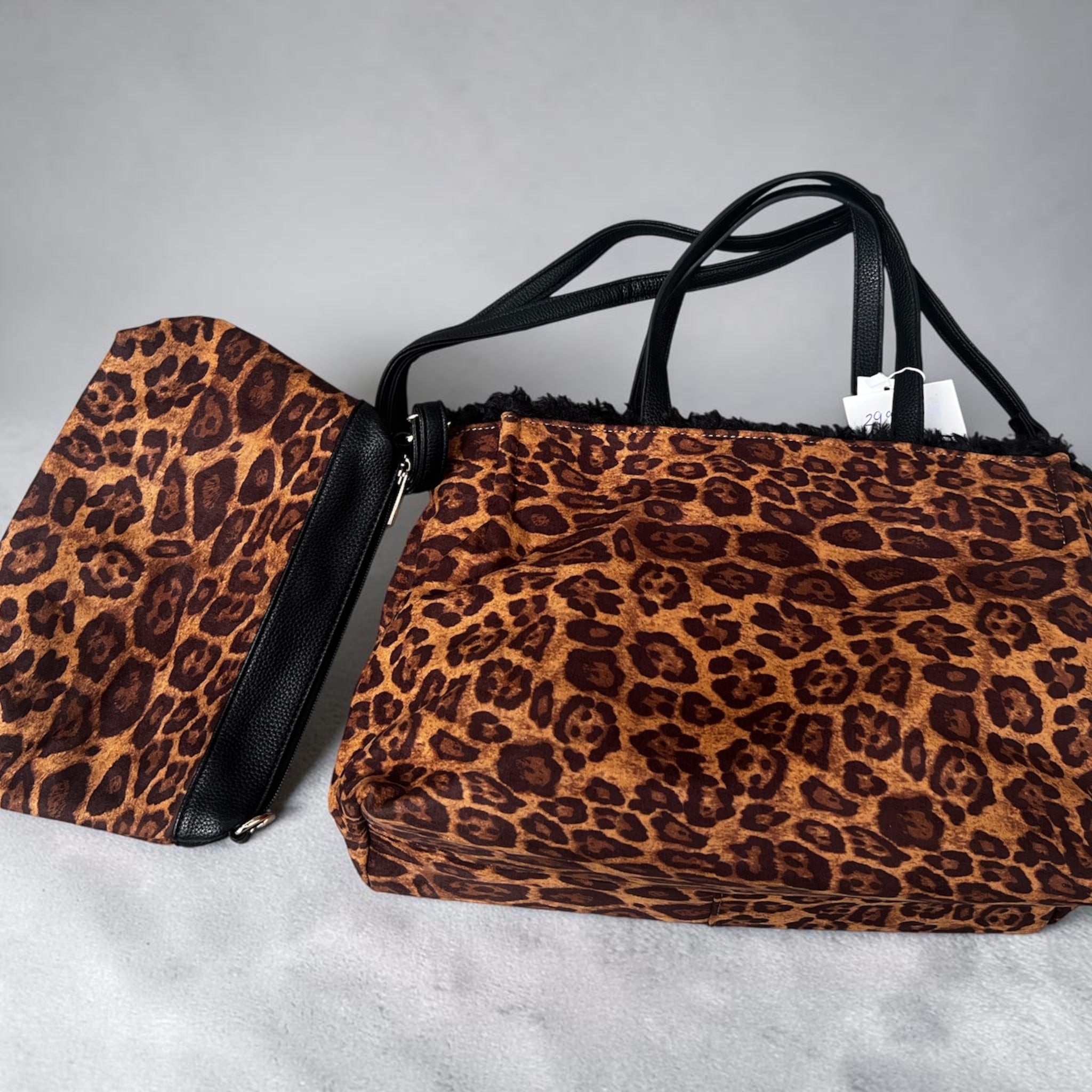 Animal print tas met extra tasje binnenkant fake bont