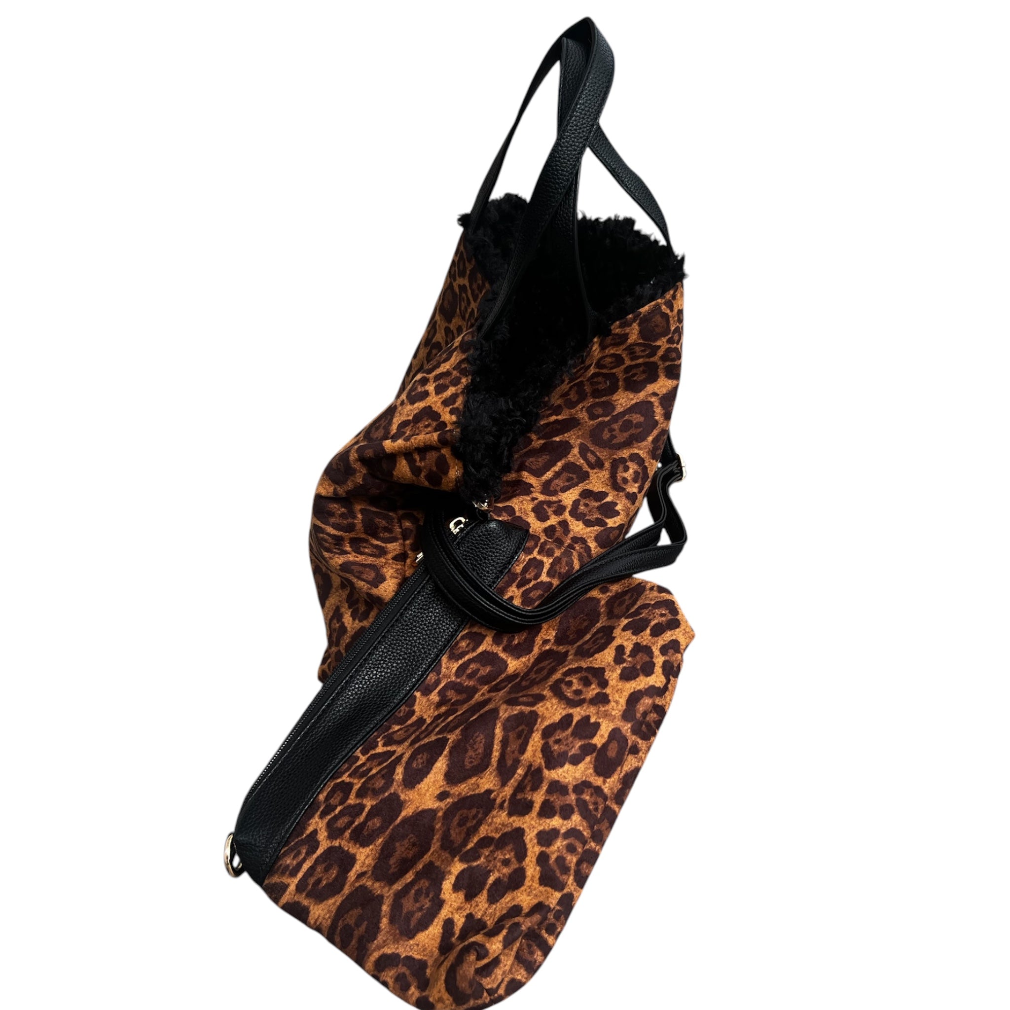 Animal print tas met extra tasje binnenkant fake bont