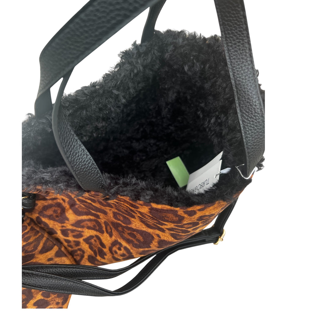 Animal print tas met extra tasje binnenkant fake bont