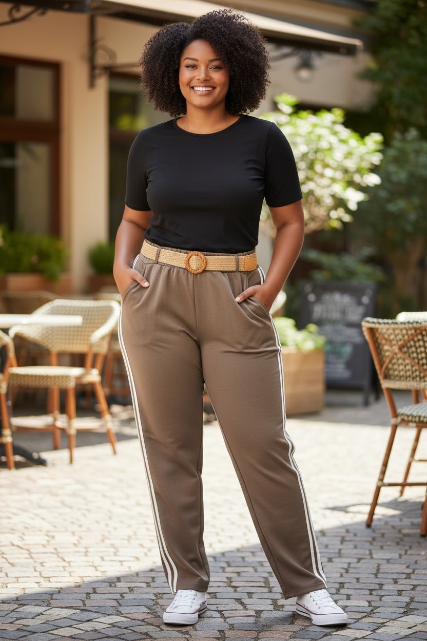 Jogginghose beige mit weißen Streifen an der Seite, Größe 48-50-52