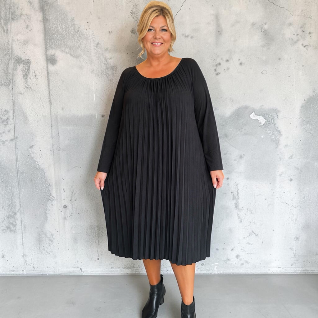 Plisse jurkje viscose zwart Plus size past voor meer maten tot 58