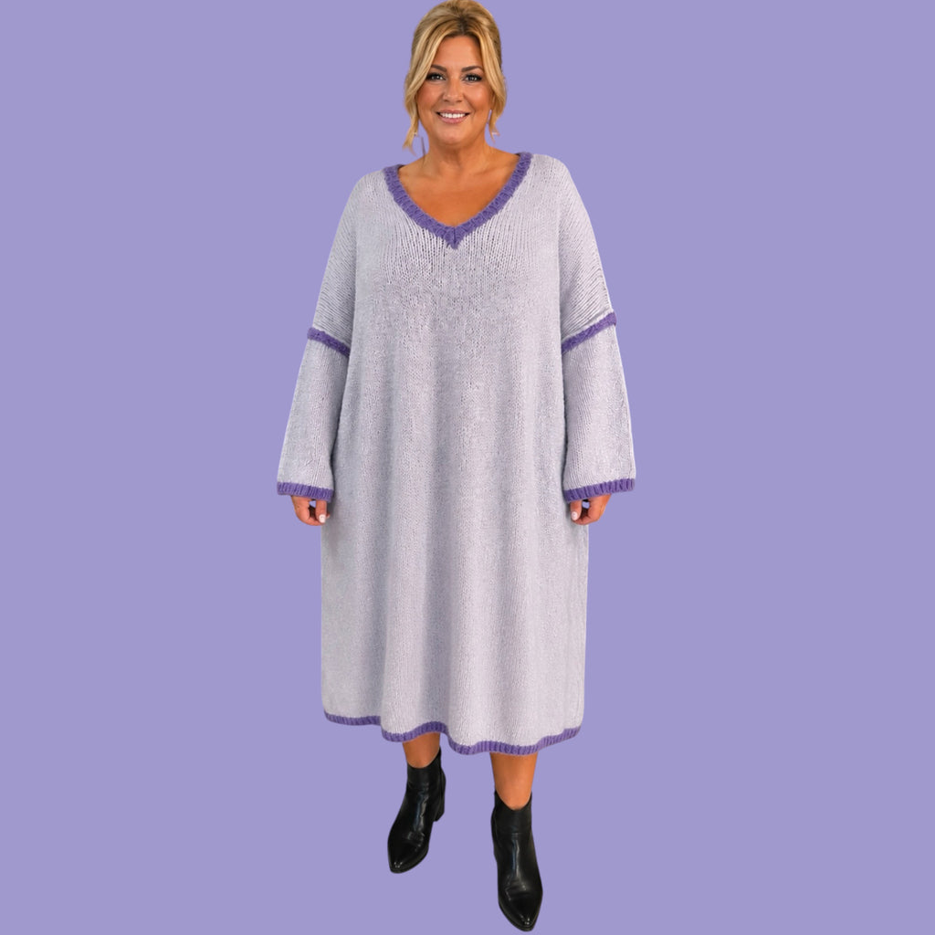 Gebreide lila jurk One size  past voor meer maten