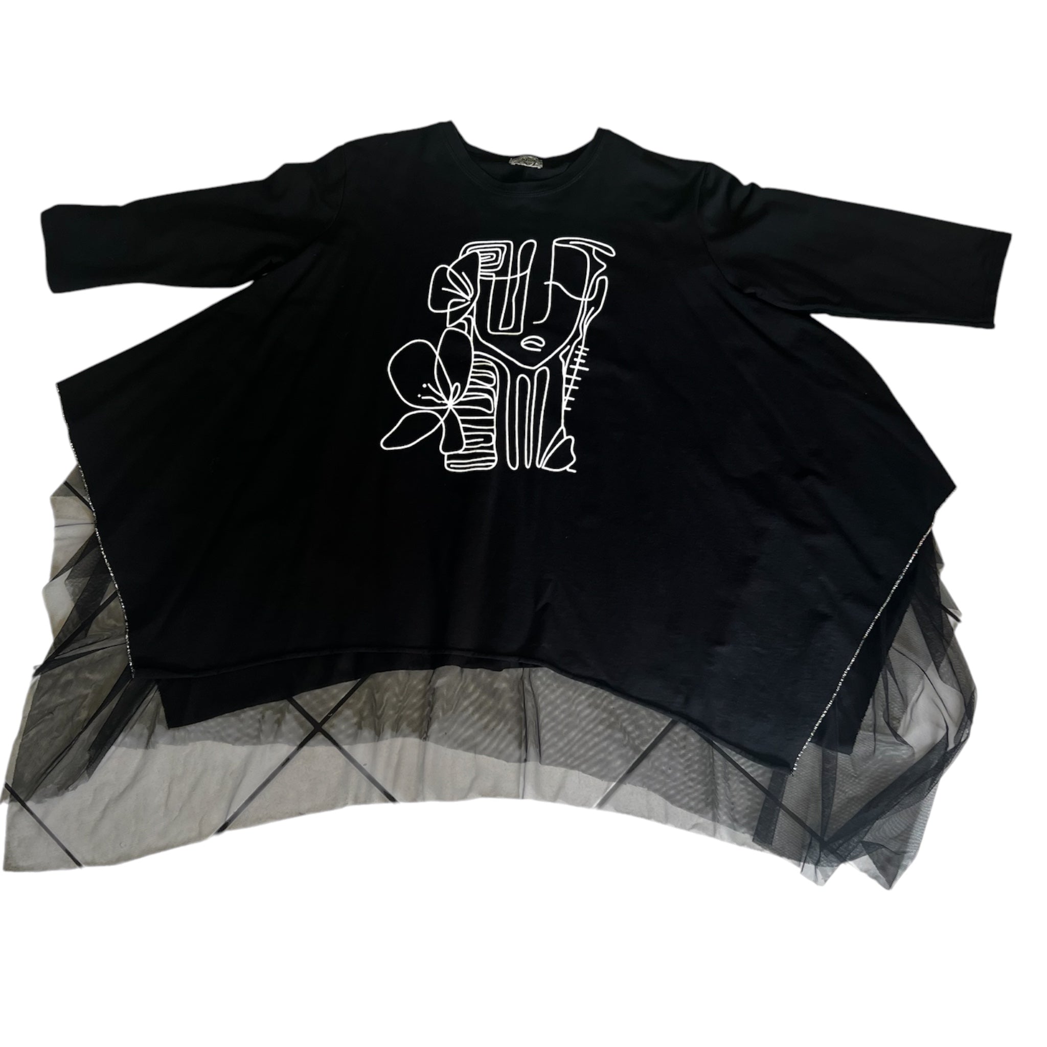 Alijn shirt met opdruk en onder tule Plus size past tot maat  58