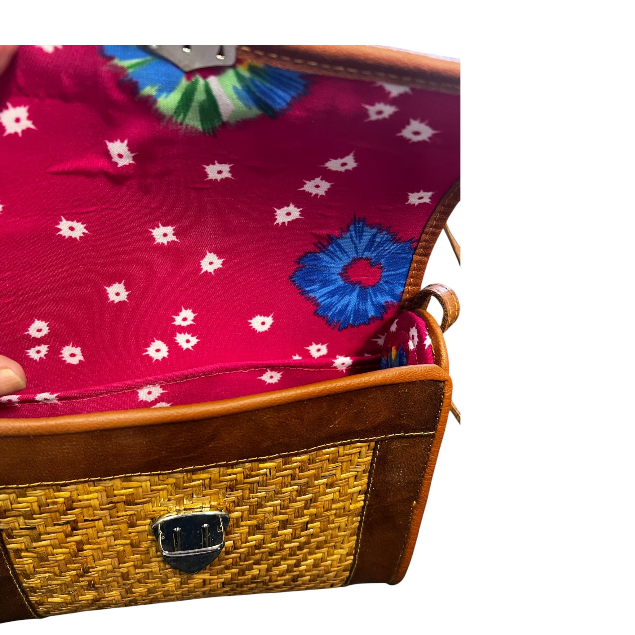 Tasje leer met raffia