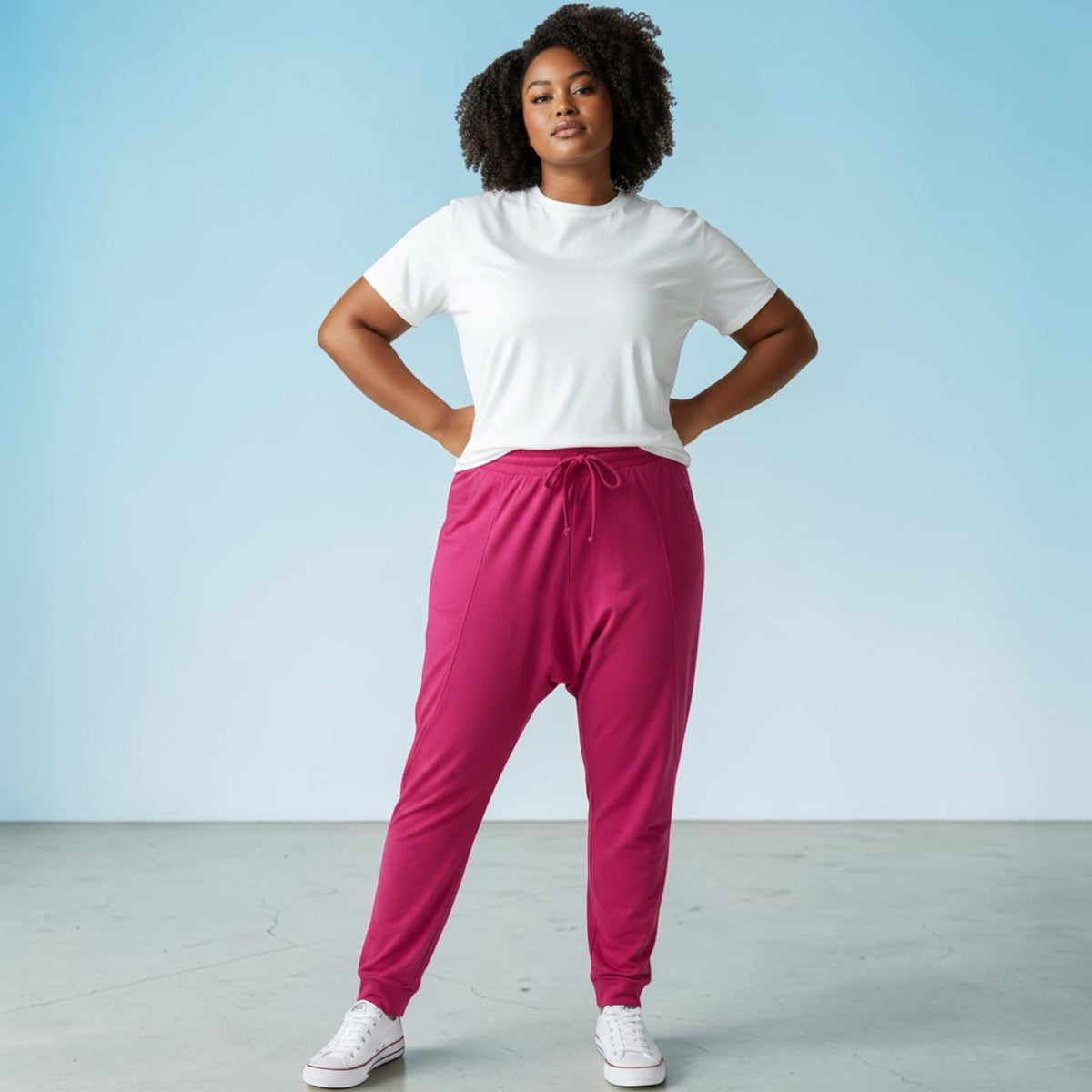 Jogger stof broek met verlaagd kruis in pinkt 38/40🔴