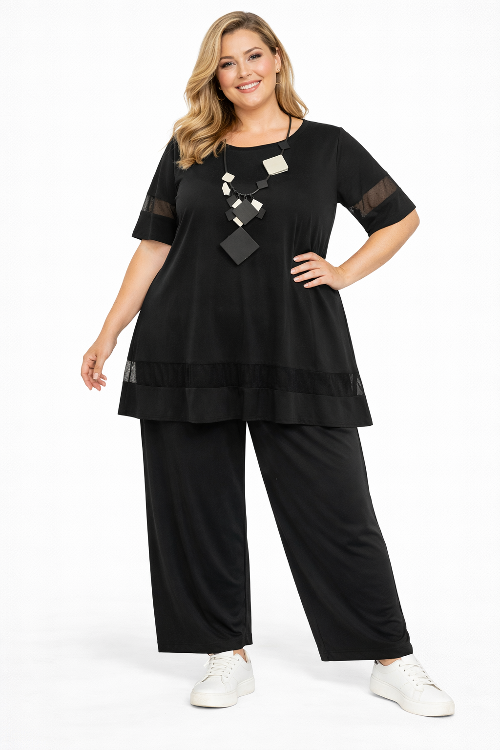 Broek wijde pijpen (recht) zwart One size past voor mt 48-50-52