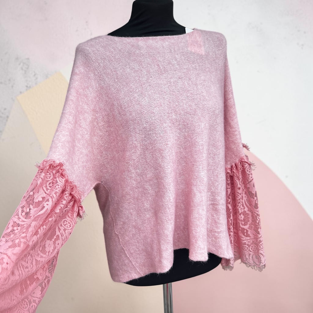 Dunne trui met kanten flair mouwen roze pat voor 40-42-44