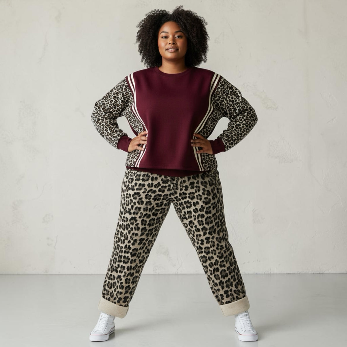 Ribcord jogger in panterprint One size past voor maat 38-40-42