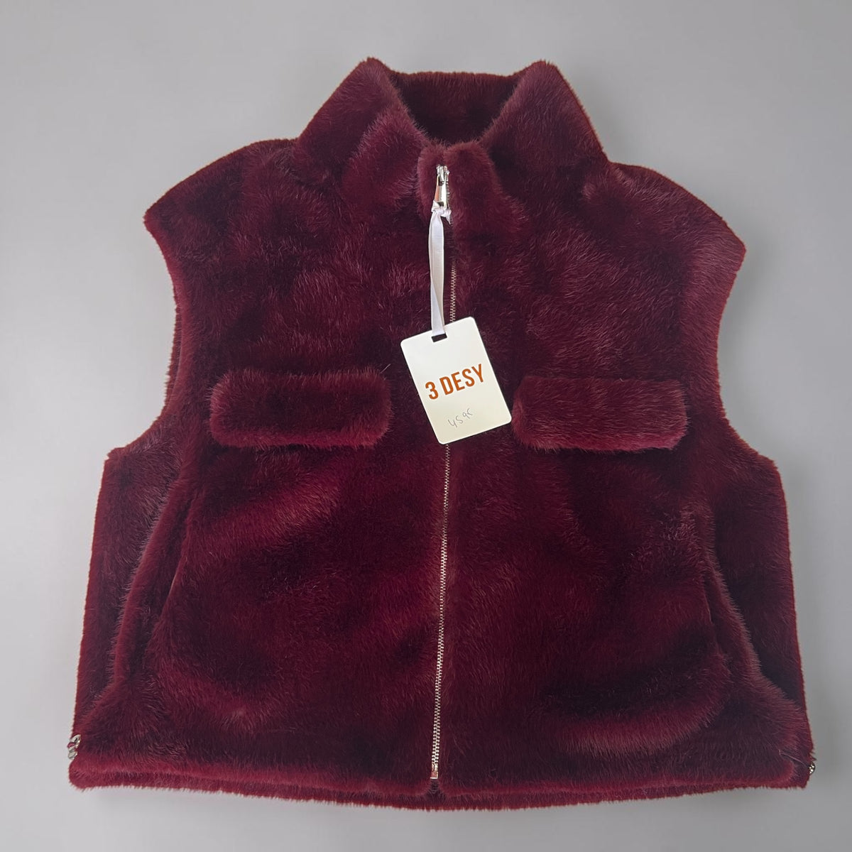 Body warmer kort Fake bont in bordeaux One size