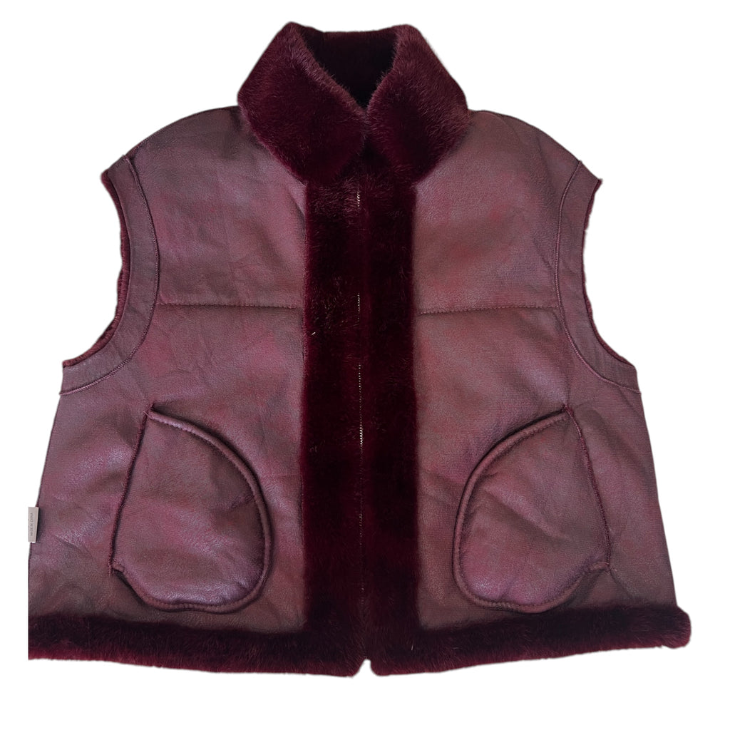 Body warmer kort Fake bont in bordeaux One size