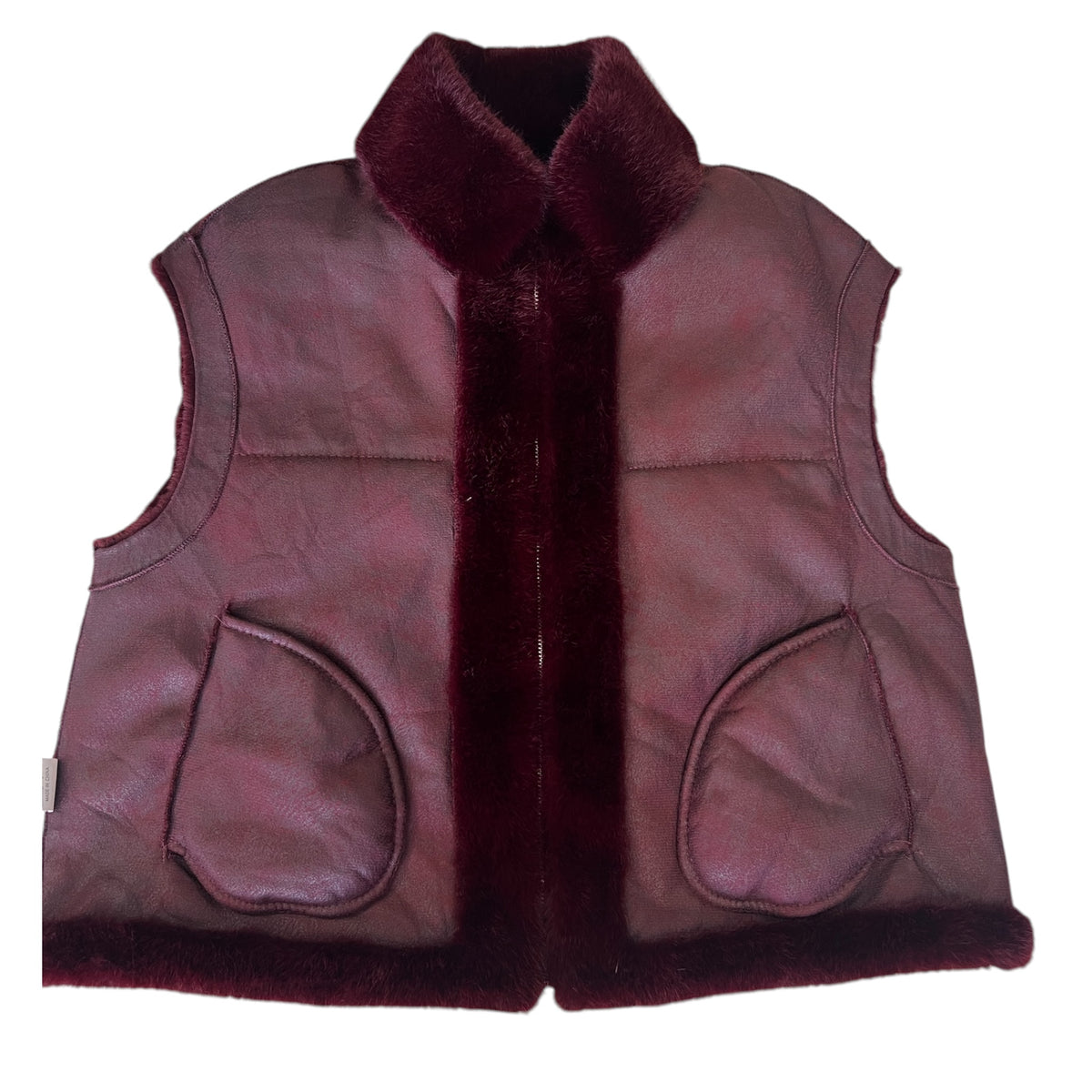 Body warmer kort Fake bont in bordeaux One size