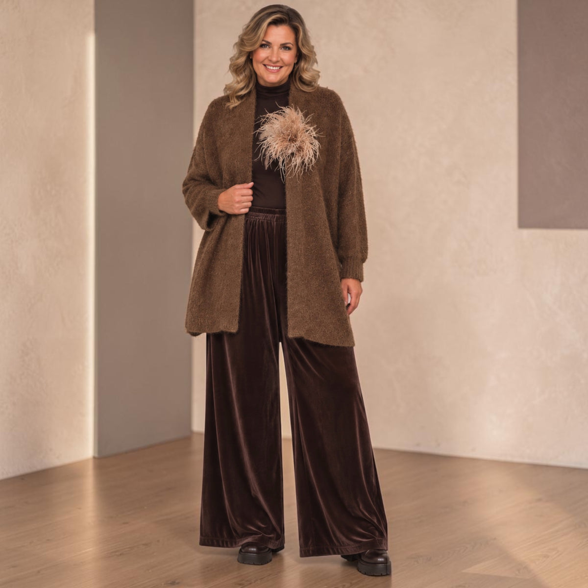 Fluwelen broek wijde pijpen One size past voor maat 48-50-52-54