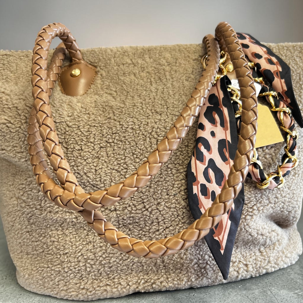 Teddy stof tas in beige