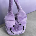 Grote fake bont tas met smiley in paars
