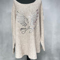 Dunne trui beige met zilveren vleugels One size tot maat 58