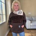 Sweatshirt bruin met pailletten One size past tot maat 46