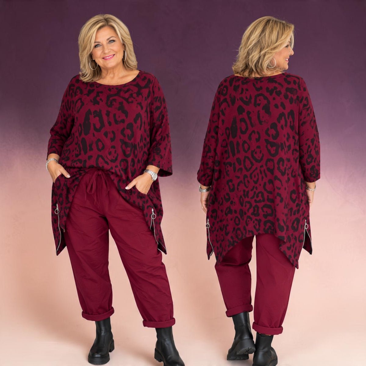 Sweat shirt met ritsjes One size past tot maat 56/58